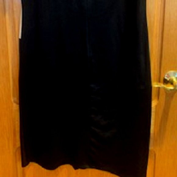 Tiana B. Black/Tan Dress Stretchy Faux Leather /Suede Short Sleeve Midi Sz:L - Picture 5 of 6